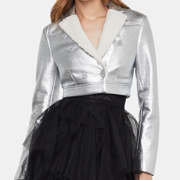 NWT $398 BCBGMAXAZRIA Silver Crop Jacket - Picture 2 of 5